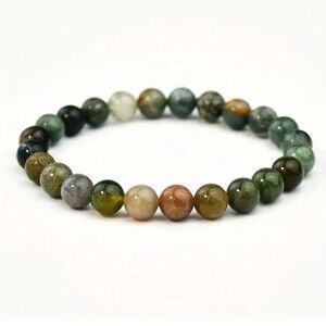 Agate bracelet tumbled stone green neutral earth tone healing jewelry
